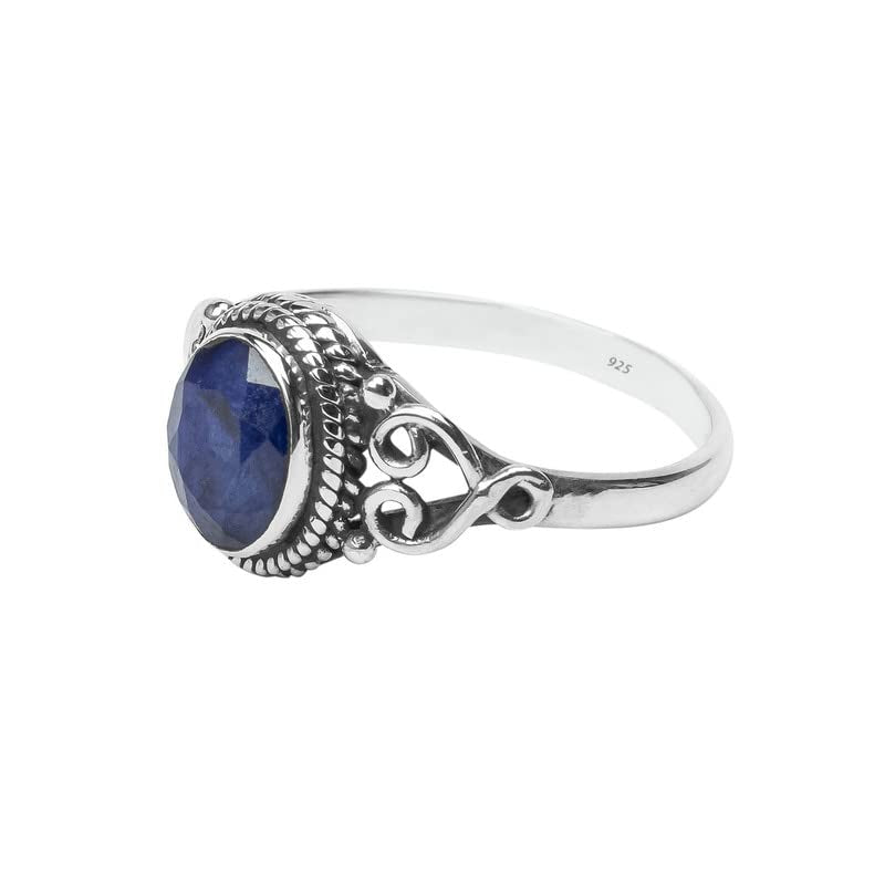 Blue Sapphire Stone Ring 925 Sterling Silver Statement Ring for Women Handmade Rings Gemstone Christmas Promise Ring Size US 11 Gift for Her