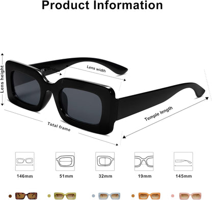 Retro 90S Nude Rectangle Sunglasses Womens Mens Trendy Chunky Glasses