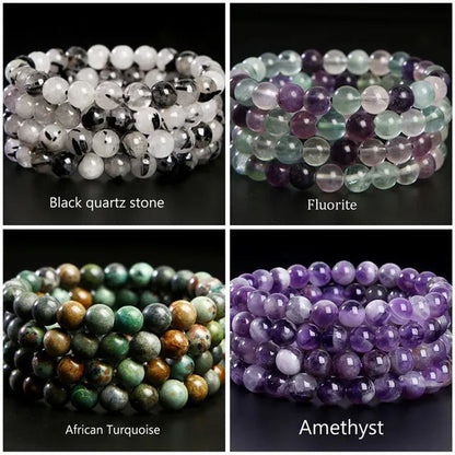 8mm Tiger Eye/Amethyst/Aquamarine/Agate/ Gemstone Bracelet Round Beads Stretch Bracelet Handmade Chakra Healing Stone Jewelry for Women Men Girls