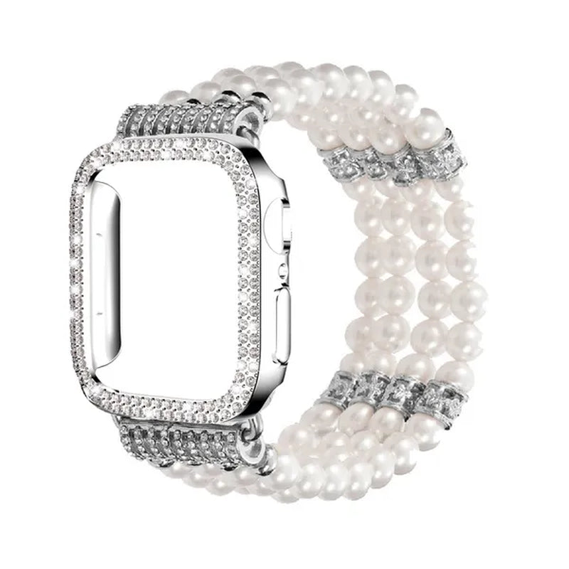 Diamond Case + Pearl Strap for apple watch strap 40mm 44mm 41mm 45mm 38mm 42mm 40mm iWatch series 3 4 5 6 se 7 strap