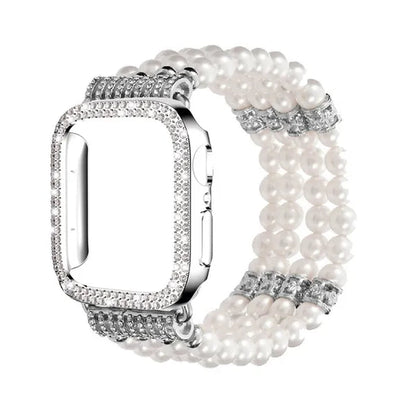 Diamond Case + Pearl Strap for apple watch strap 40mm 44mm 41mm 45mm 38mm 42mm 40mm iWatch series 3 4 5 6 se 7 strap