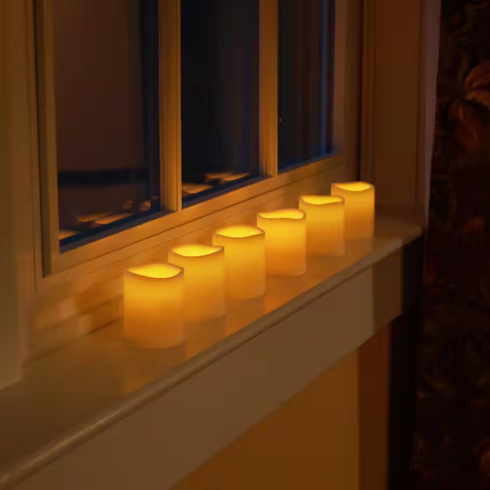 LED Amber Battery Operated Mini Pillar Candles Set of 6