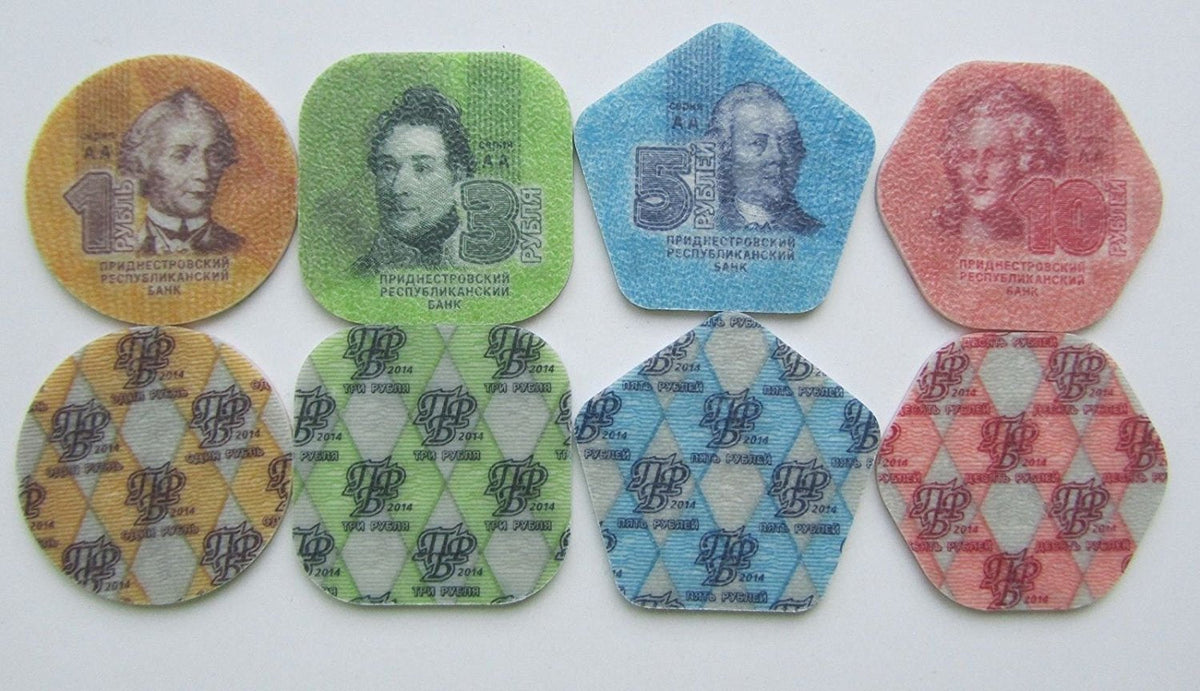 World'S Only PLASTIC Money (Coin) in Circulation, 1,3,5,10 RUBLE Set from Russian-  (Priednistrovia, Transnistria, Tiraspol). Uncirculated Condition-Russia