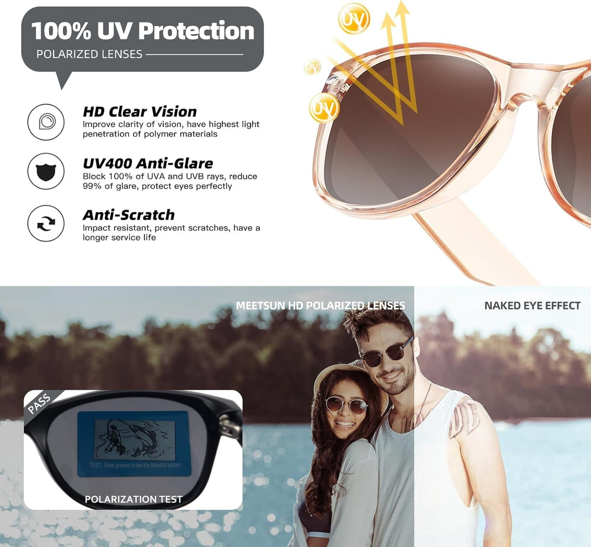 Classic Polarized Sunglasses for Women Men Trendy Retro Sun Glasses for Driving UV Protection (3 Pack)