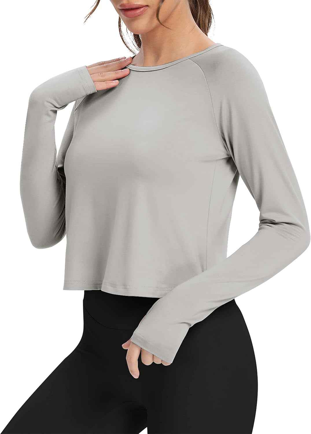 Long Sleeve Athletic Workout Shirts Sports Yoga Gym Crop Tops for Women
