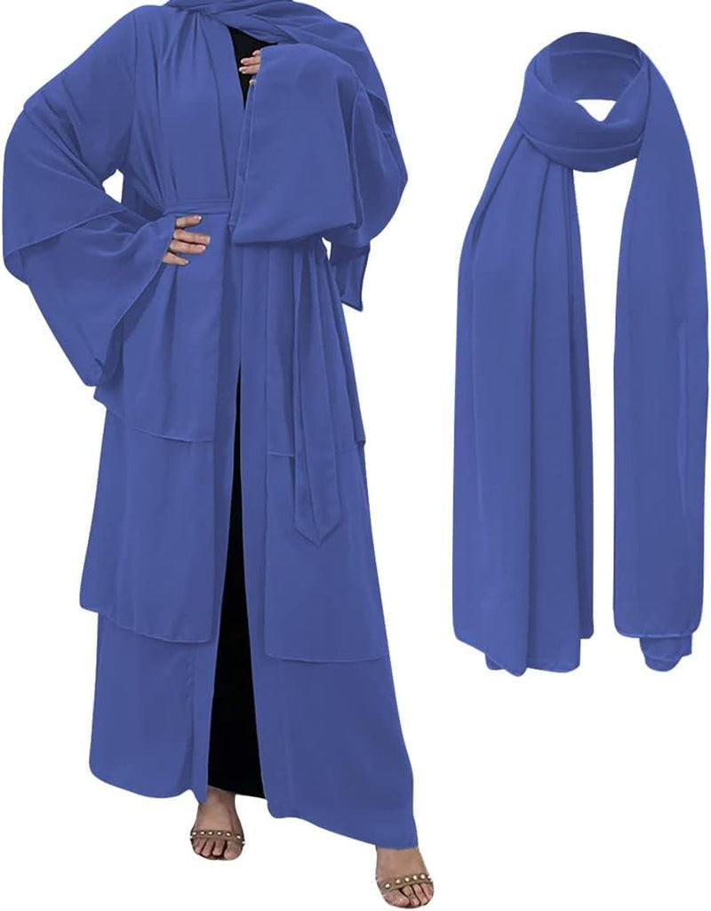 Muslim Abaya Dress for Women - Long Sleeve Islamic Dubai Abaya Cardigan Robe - Middle East Prayer Dress with Hijab