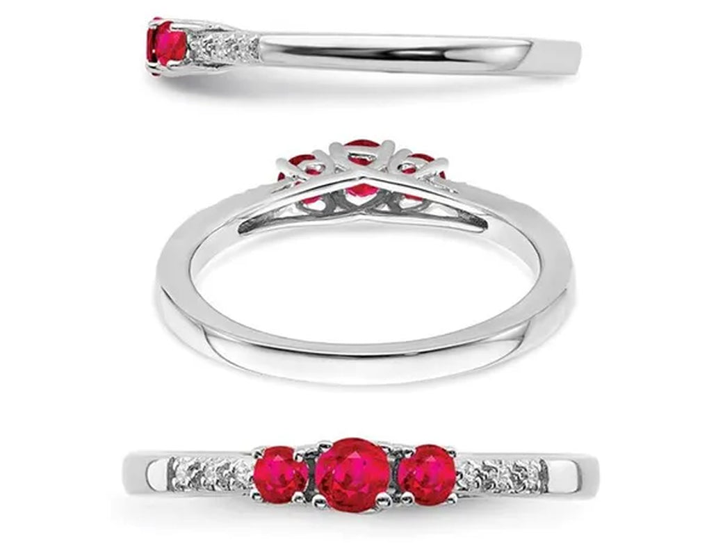 1/4 Carat (ctw) Three Stone Ruby Ring in 14K White Gold