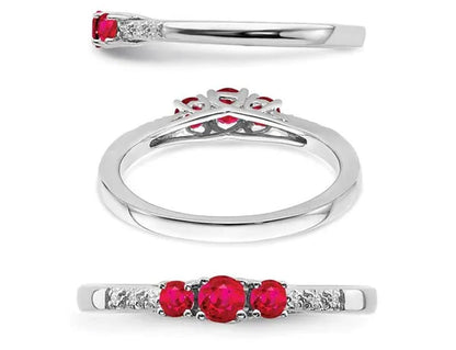 1/4 Carat (ctw) Three Stone Ruby Ring in 14K White Gold