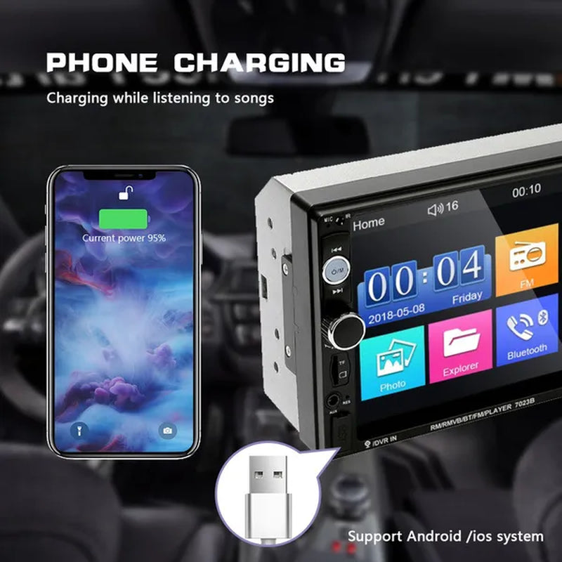 7" Bluetooth HD Touch Screen Car Stereo Radio 2DIN Car MP5 Player FM/USB/AUX/SD Function with Steering Wheel Control +Cam(Optional)