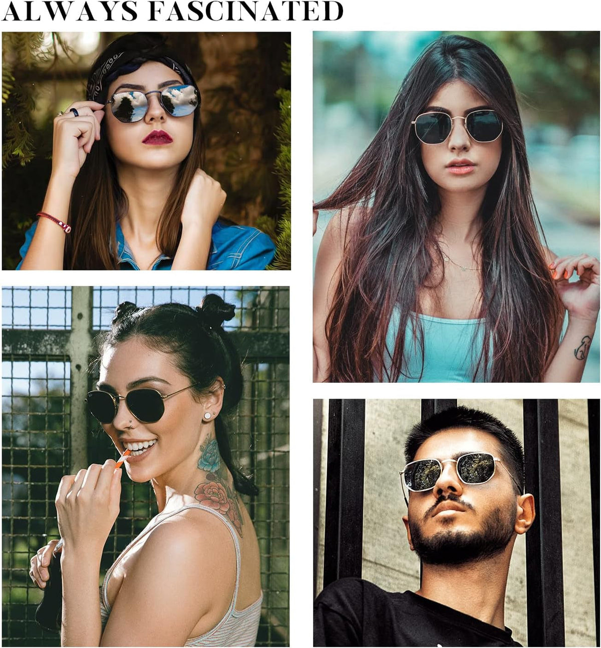 Sunglasses for Women and Men, Polarized Square UV Protection, Trendy Metal Frame Hexagon Sunglasses