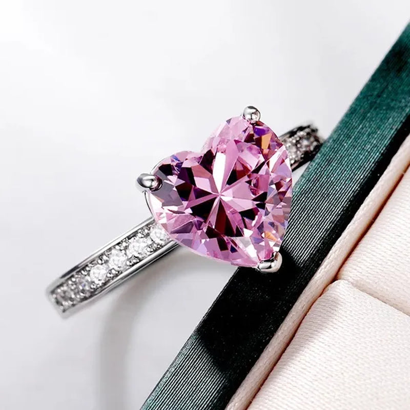 Luxury Solitaire Women Heart Diamond Engagement Rings AAAA Pink Sapphire Proposal Rings for Girlfriend Fine Anniversary Gift