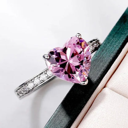 Luxury Solitaire Women Heart Diamond Engagement Rings AAAA Pink Sapphire Proposal Rings for Girlfriend Fine Anniversary Gift