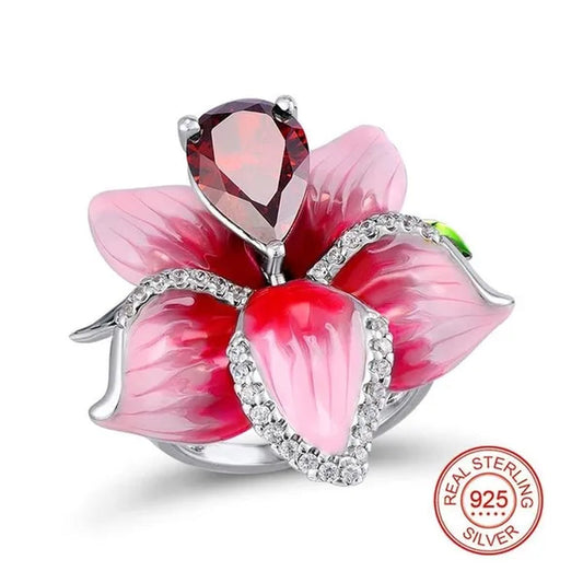 Woman's Rose Ring Jewelry 925 Sterling Silver Natural Gem Ruby Diamond Ring Bridal Party Engagement Wedding Ring Jewelry Size US5-11