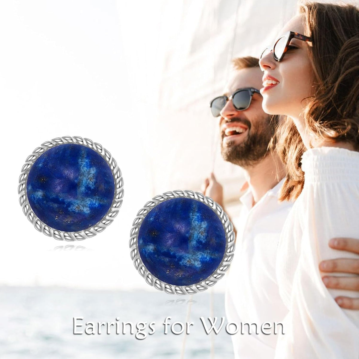 Stud Earrings Sterling Silver Opal/Black Onyx/Pearl/Moss Agate/Olivine Peridot/Pink Cat Eye Stone/Lapis Lazuli/Larimar Stud Earrings Jewelry Birthday Christmas Gifts for Women Teens