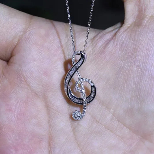 Fashion Jewelry  35 Points Note Music Notation 925 Sterling Silver Diamond Pendant Necklace
