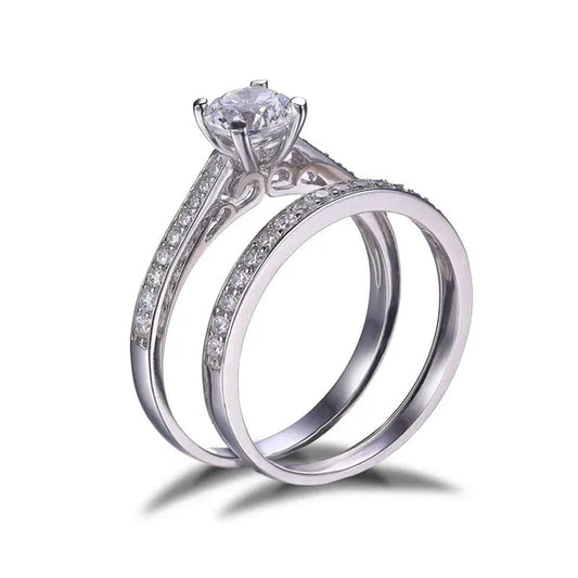 1.3ct Cubic Zirconia Anniversary Wedding Band Engagement Solitaire Ring Bridal Sets 925 Sterling Silver