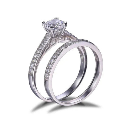 1.3Ct Cubic Zirconia Anniversary Wedding Band Engagement Solitaire Ring Bridal Sets 925 Sterling Silver