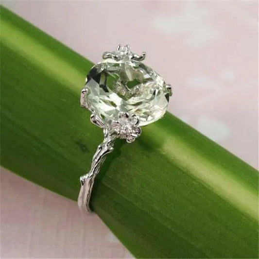 Fashion Round Cut Green Amethyst & White CZ Diamond Gemstone Jewelry branch Silver Ring Size 6 7 8 9 10