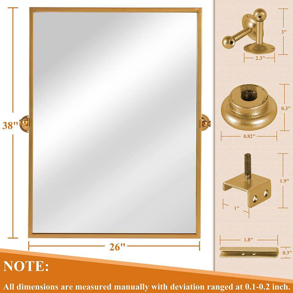 38 In. H X 26 In. W Modern Rectangle Metal Framed Pivoted Wall Vanity Mirror