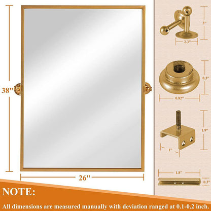 38 In. H X 26 In. W Modern Rectangle Metal Framed Pivoted Wall Vanity Mirror
