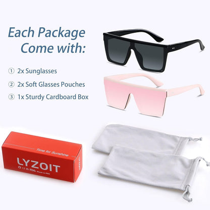 Square Oversized Sunglasses for Women Men Big Flat Top Fashion Shield Large UV Protection Rimless Shades