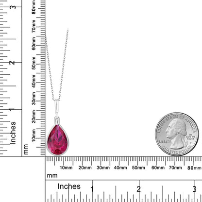 9.62 Cttw Red Created Ruby Pendant Necklace for Women in 925 Sterling Silver | Pear Shape 16X12MM | with 18 Inch Silver Chain
