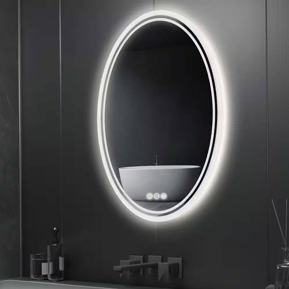 24 In. W X 32 In. H Large Oval Frameless Anti-Fog Backlit 3500-6500K Dimmable LED Wall Bathroom Vanity Mirror Hotel Spa