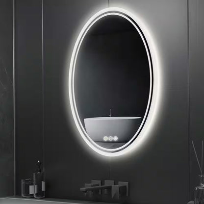 24 In. W X 32 In. H Large Oval Frameless Anti-Fog Backlit 3500-6500K Dimmable LED Wall Bathroom Vanity Mirror Hotel Spa