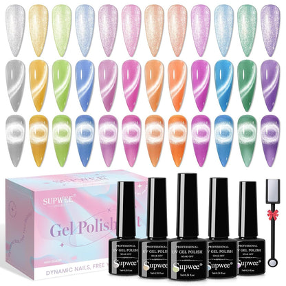 Magnetic Cat Eye Gel Nail Polish Set, 12 Colors 9D Cateye Nail Gel Polish Holographic Glitter Magnetic Gel Polish Soak Off Lamp Gel Nail Art Manicure Kit