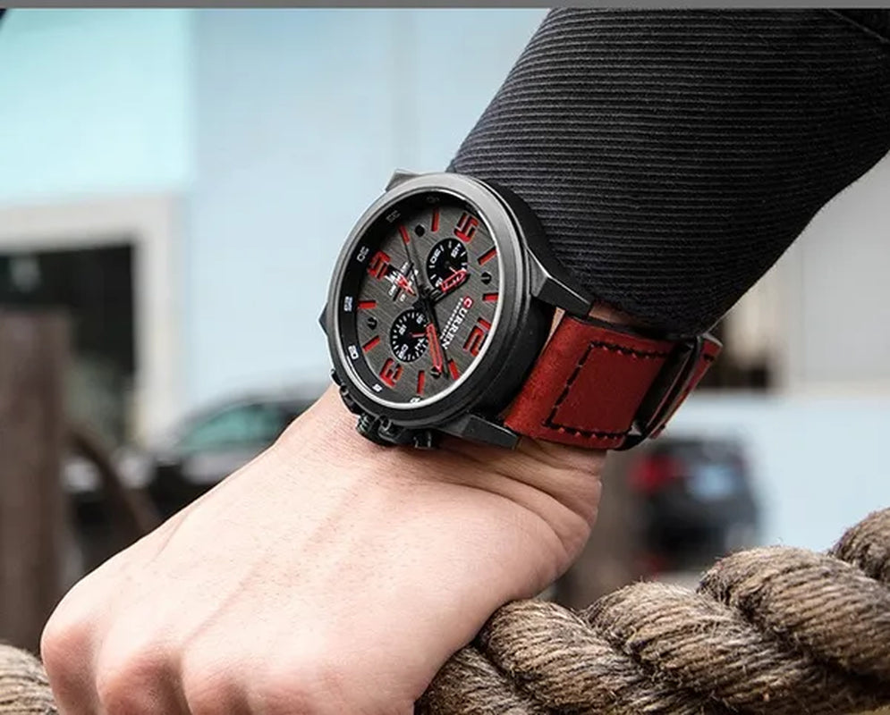 CURREN Men Quartz Watch Army Military Water-proof Calendar Chronograph Wristwatch Leather Strap Male Sport Watches