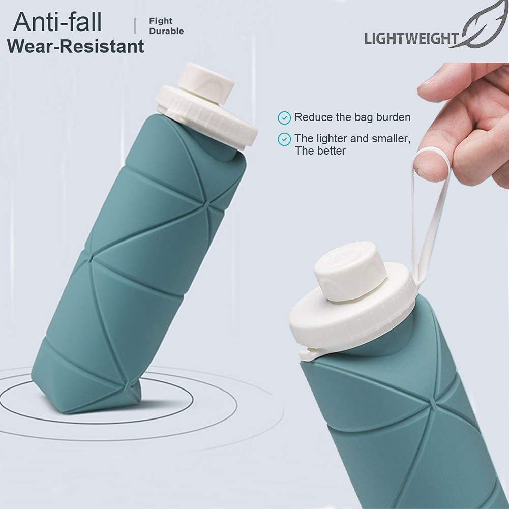Collapsible Water Bottles Cups Leakproof Valve Reusable BPA Free Silicone Foldable Travel Water Bottle Cup for Gym Camping Hiking Travel Sports Lightweight Durable