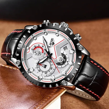 LIGE Mens Watches Top Brand Luxury Quartz Gold Watch Men Casual Leather Military Waterproof Sport Wrist Watch Male Fashion Clock