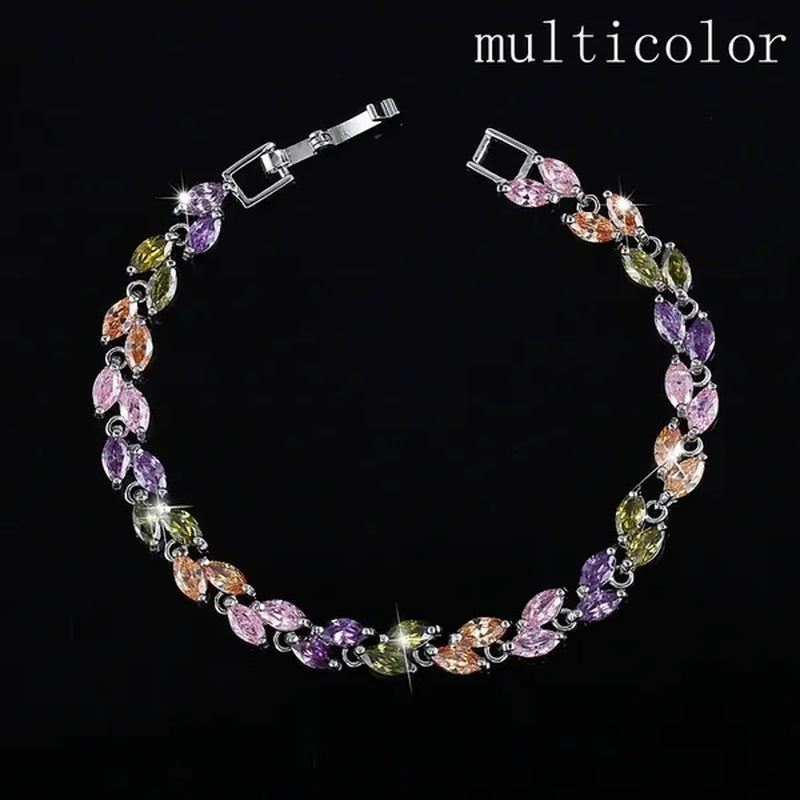Trendy 2019 Cubic Zirconia Jewelry 925 Silver Leaf Charm CZ Crystal Female Bracelets Bangles for Women