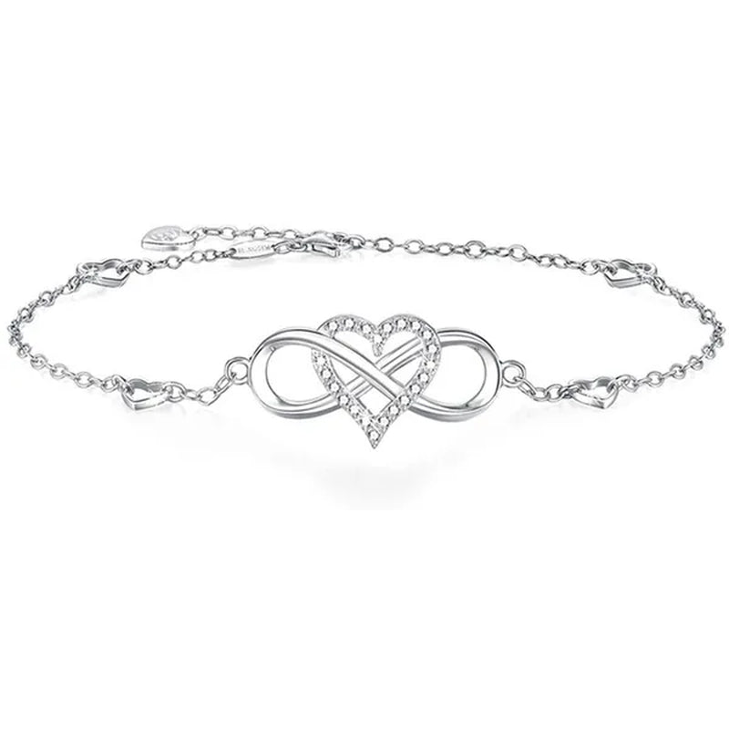 Exquisite Fashion Womens Ankle Bracelet 925 Sterling Silver Anklet Cubic Zirconia Infinity Heart Summer Beach Stylish Chain Adjustable Gift for Women