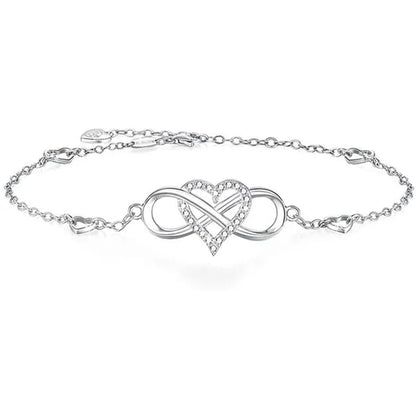 Exquisite Fashion Womens Ankle Bracelet 925 Sterling Silver Anklet Cubic Zirconia Infinity Heart Summer Beach Stylish Chain Adjustable Gift for Women