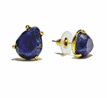 Lapis Lazuli Earrings Pear Shape Faceted Gold Stud Earrings Genuine Gemstone Birthday Stone Earrings Gold Earrings for Women - USA  (Lapis-Lazuli)