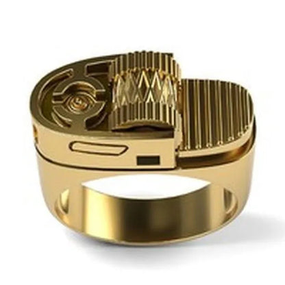 Punk Cool Style Unique Locomotive Men Fashion Brass Lighter Ring Anniversary Gift Wedding Engagement Cigarette Lighter Men's Jewelry Gift Size 6-13
