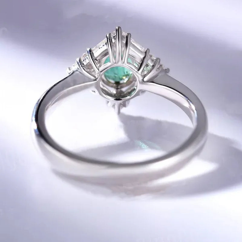 Oval Cut Emerald engagement ring art deco ring halo round and baguette diamond vintage white gold wedding ring unique anniversary art deco Size 5-11 Bague Femme