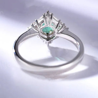 Oval Cut Emerald engagement ring art deco ring halo round and baguette diamond vintage white gold wedding ring unique anniversary art deco Size 5-11 Bague Femme