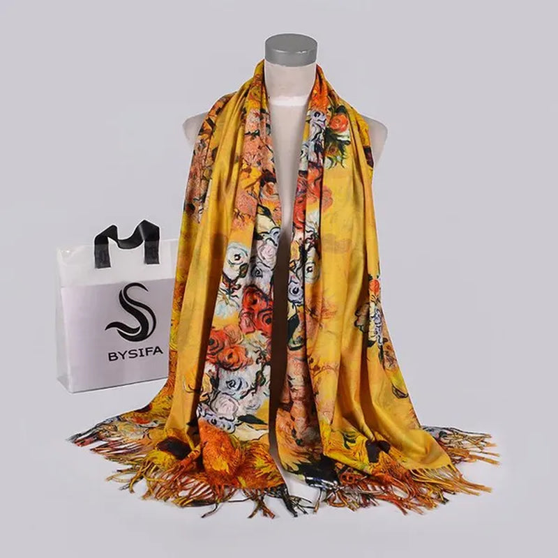 [BYSIFA] Purple Roses Women Scarves Shawl For WInter New Design Warm Long Cashmere Pashmina Double Faces Ladies Scarves Wraps