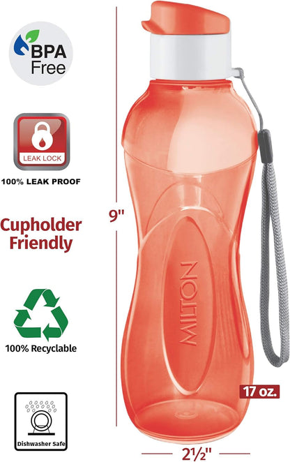 Water Bottle Kids Reusable Leakproof 17 Oz 4-Pack Plastic Wide Mouth Large Big Drink Bottle BPA & Leak Free with Handle Strap Carrier for Cycling Camping Hiking Gym Yoga