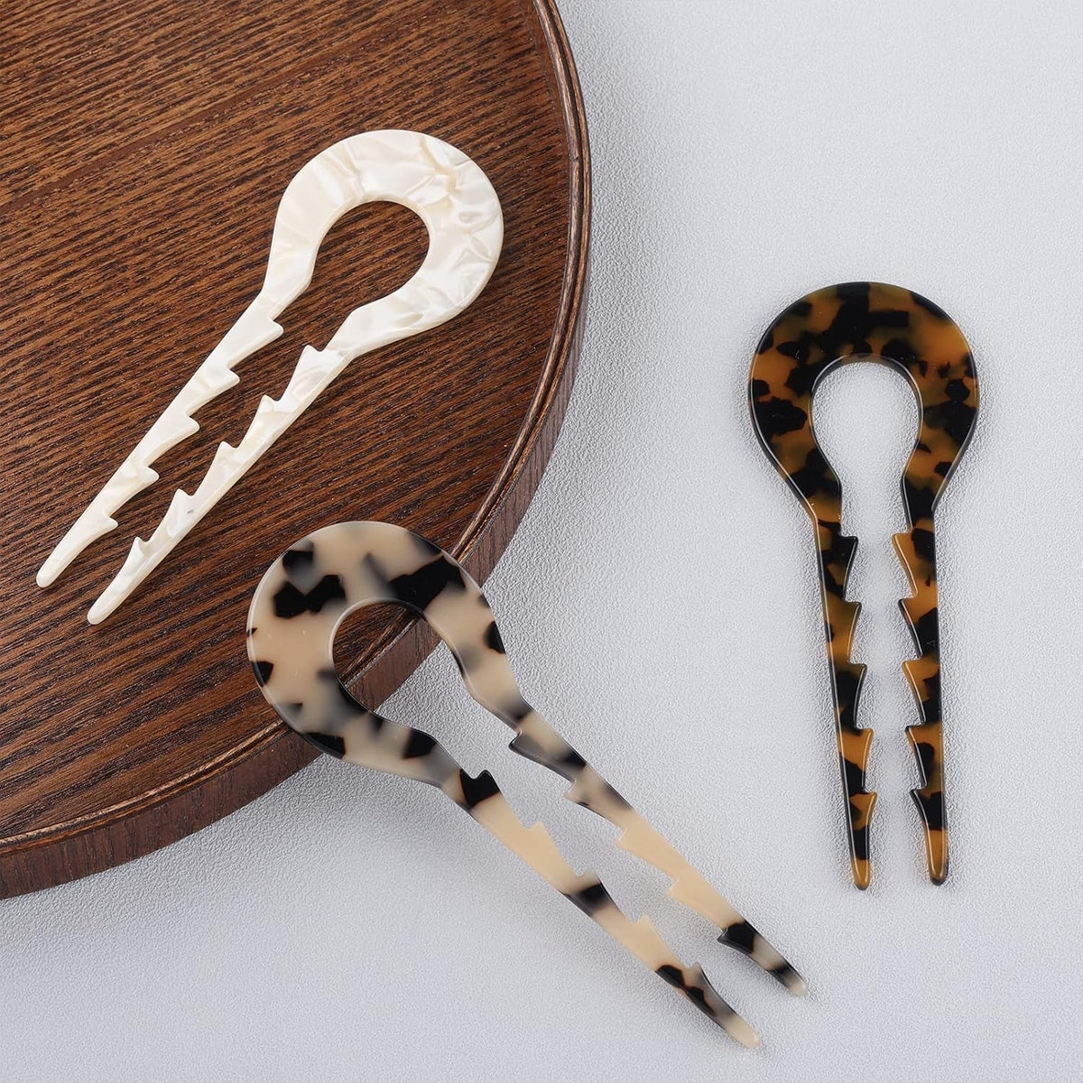 5.3Inch U Shaped Acetate 2 Prong Bun French Pin, Hair Fork for Women(Pack of 3)