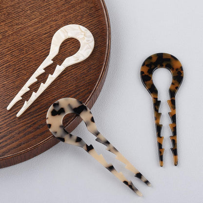 5.3Inch U Shaped Acetate 2 Prong Bun French Pin, Hair Fork for Women(Pack of 3)