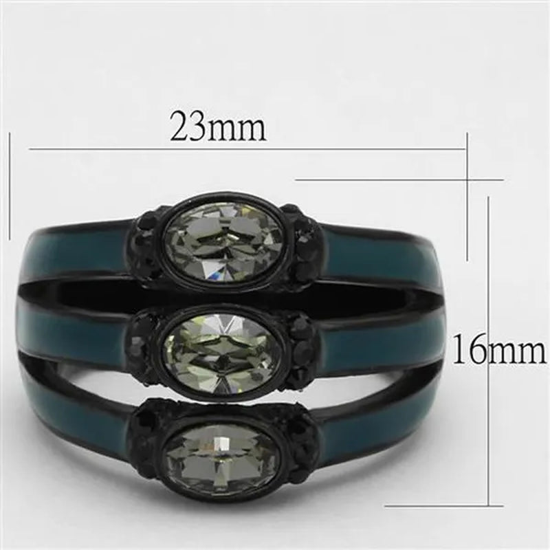 Black & Blue IP Stainless Steel Black Diamond Crystal Fashion Ring Women Size 5-10