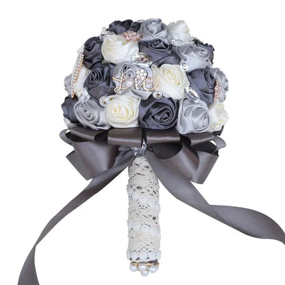 20CM Simulation Silk Rose Wedding Bouquet Diamond Pearl Brooch Bridal Bouquets Romantic Bridesmaid Holding Flowers