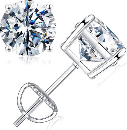 0.2-4ct Moissanite Screw Back Earrings for Women, D Color VVS1 Clarity Lab Created Diamond Earring 18K White Yellow Rose Gold Ruthenium Vermeil 925 Sterling Silver Round Moissanite Earrings