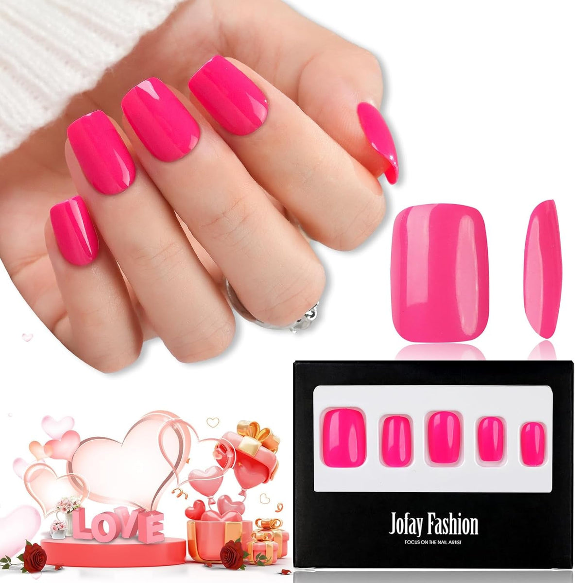 White Press on Nails Short,  Square Solid Color Fake Nails with Glue, Reusable & Natural Acrylic False Nails Stick on Nails for Women Girls Gift, Gel Nail Kit, 24pcs