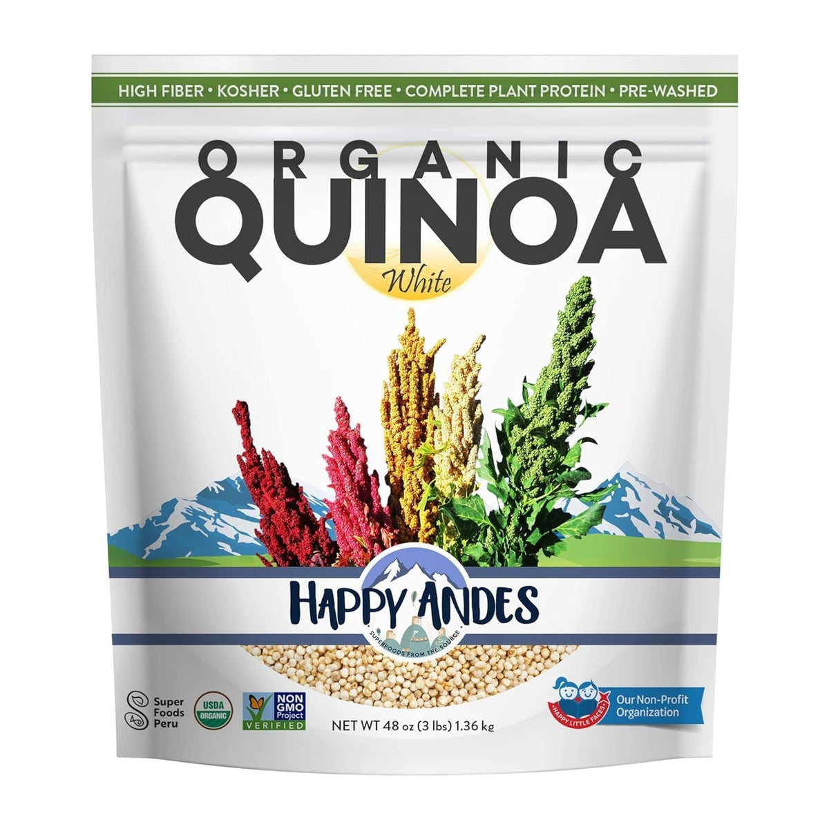 Organic White Quinoa 3 Pound -Non-Gmo,100% Peruvian, Superior Taste,Gluten-Free,Rice Replacement, Pre-Washed, Whole Grain, Usda-Certified, Complete Plant Protein, Superfoods Peru, High in Fiber&Iron, Kosher