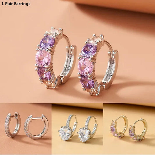 2022 New Exquisite FashionPurple Oval Crystal Earrings Charm Round Amethyst Diamond Hoop Earrings Romantic Valentine's Day Gift Engagement Earrings Wedding Earrings Anniversary Women's Jewelry