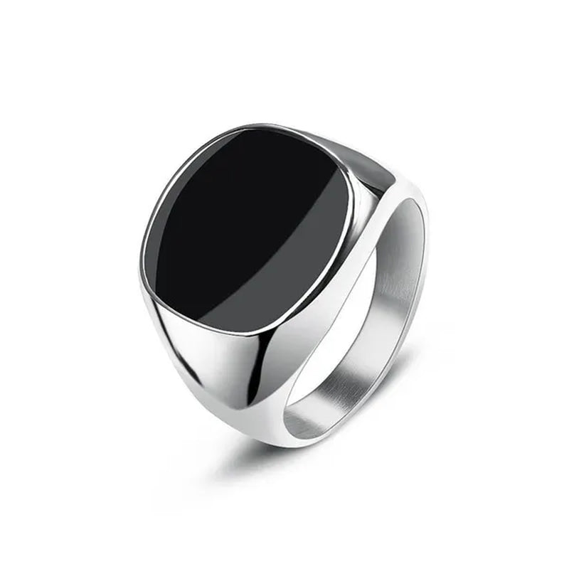 Men's Classic Simple Rounded Square Dripping Oil Stainless Steel Ring Silver Plated Gold Color Groom Wedding Engagement Anniversary Gift Jewelry